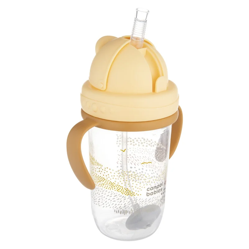 Canpol babies Kubek niekapek z rurką i odważnikiem 270 ml MOUNTAINS żółty​