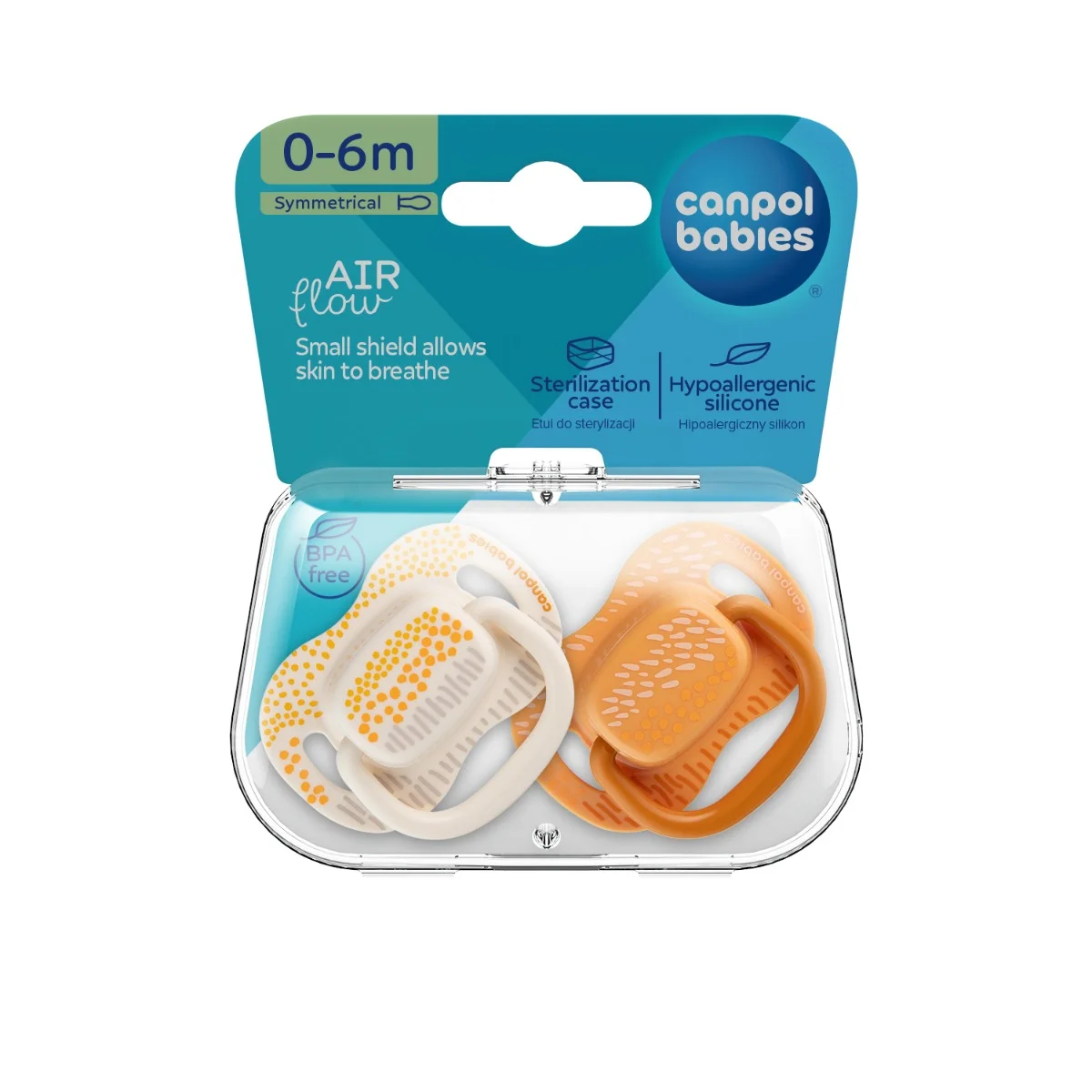 Canpol babies Smoczek usp. silikonowy 0-6m symetryczny MOUNTAINS 2 szt. żółte