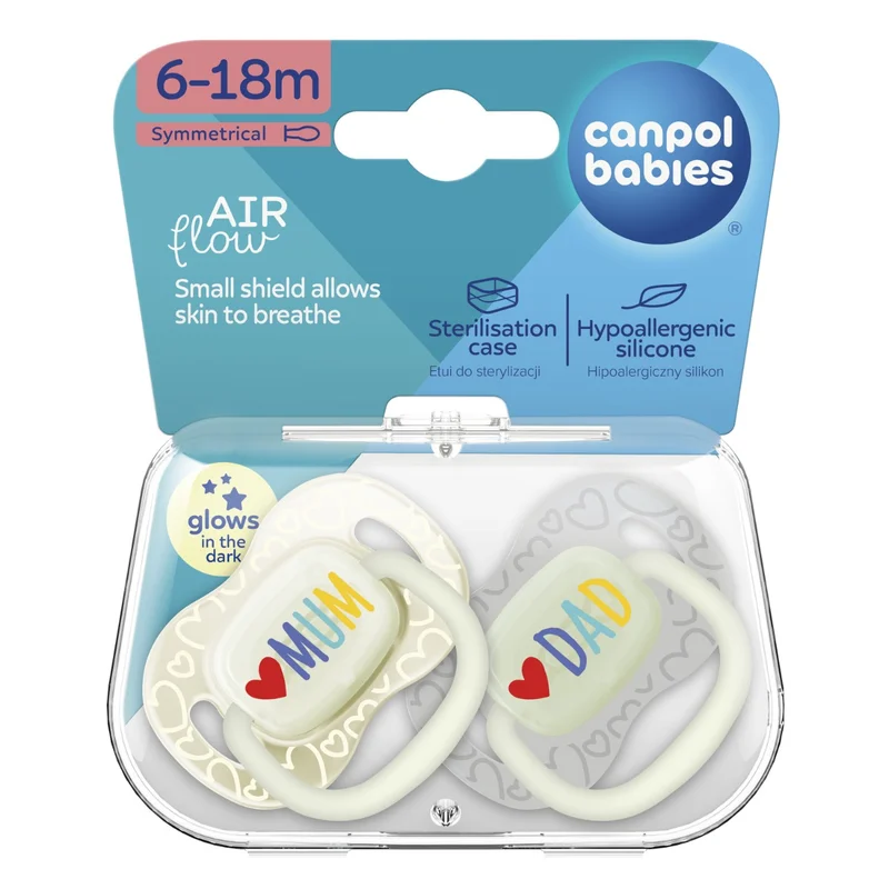Canpol babies Smoczek uspokajający silikonowy symetryczny 6-18m LoveMum&Dad 2szt