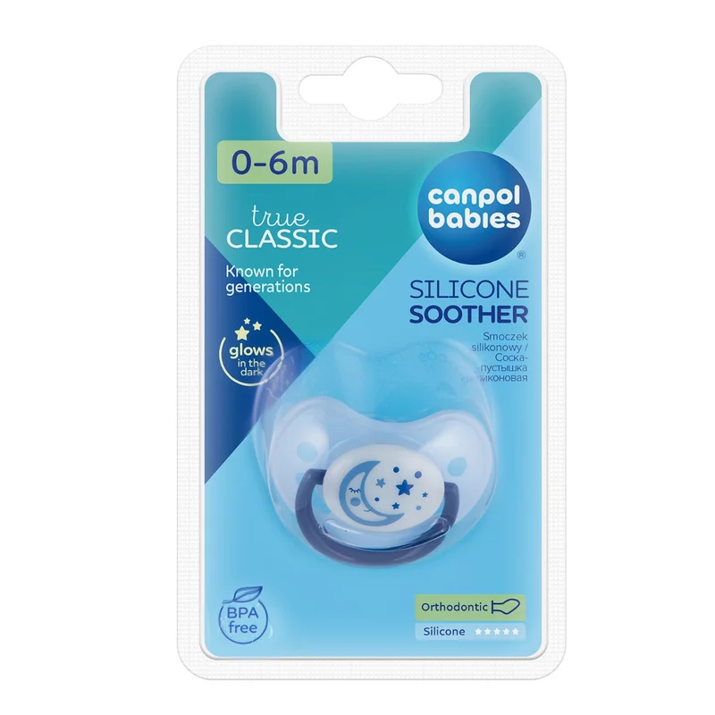 Canpol babies smoczek uspokajający silikon 0-6m anatomiczny NIGHT DREAMS niebieski