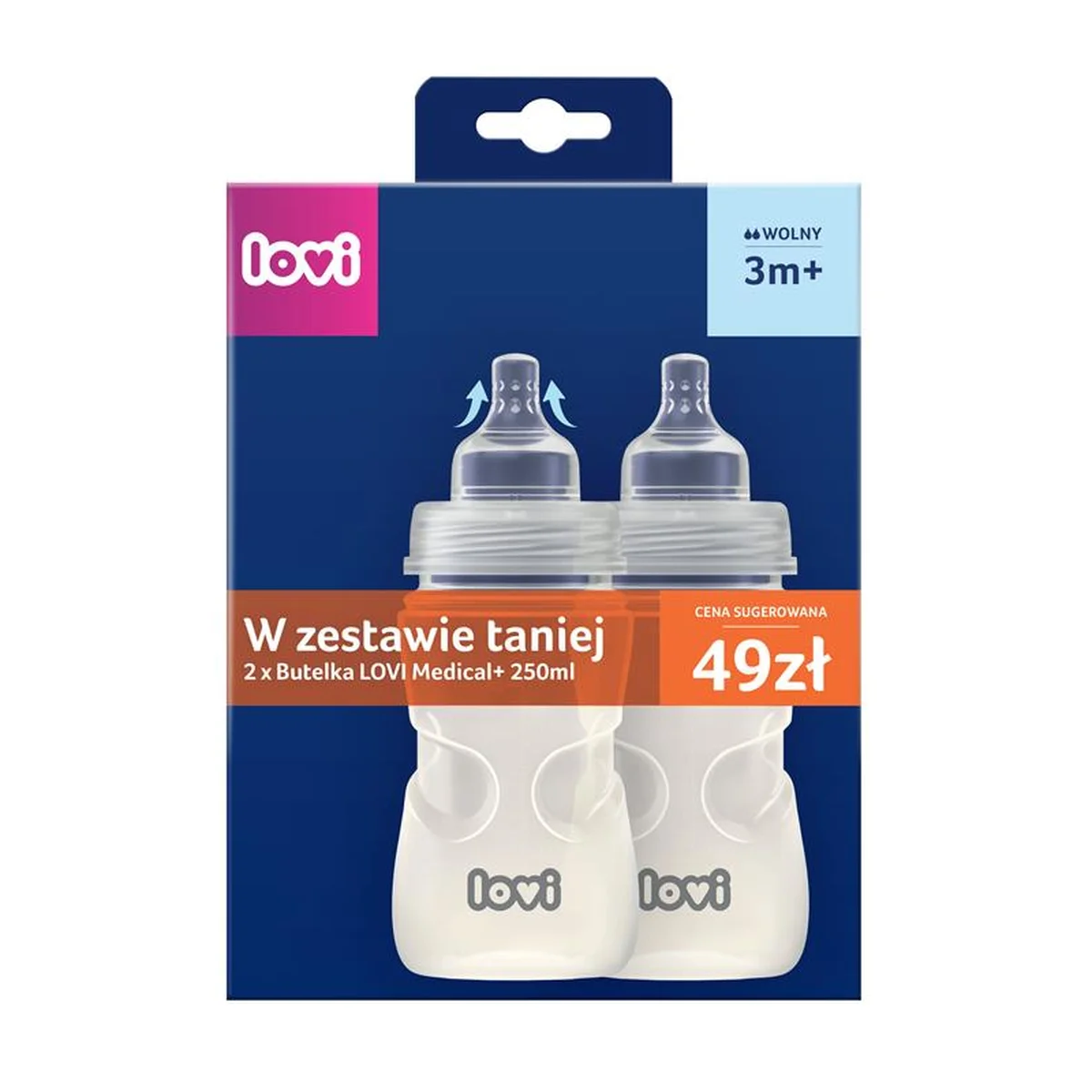 Duopack butelek LOVI Medical+ 250ml ze smoczkiem dynamicznym® wolnym 3m+