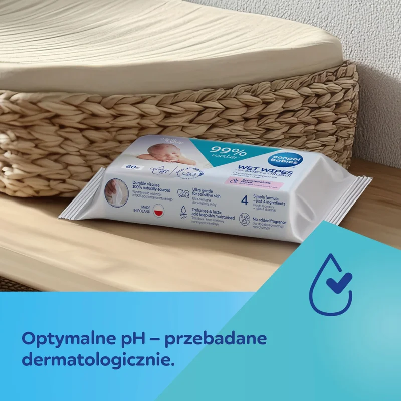 Canpol babies Chusteczki nawilżane dla niemowląt i dzieci, 99% wody, 60 szt.