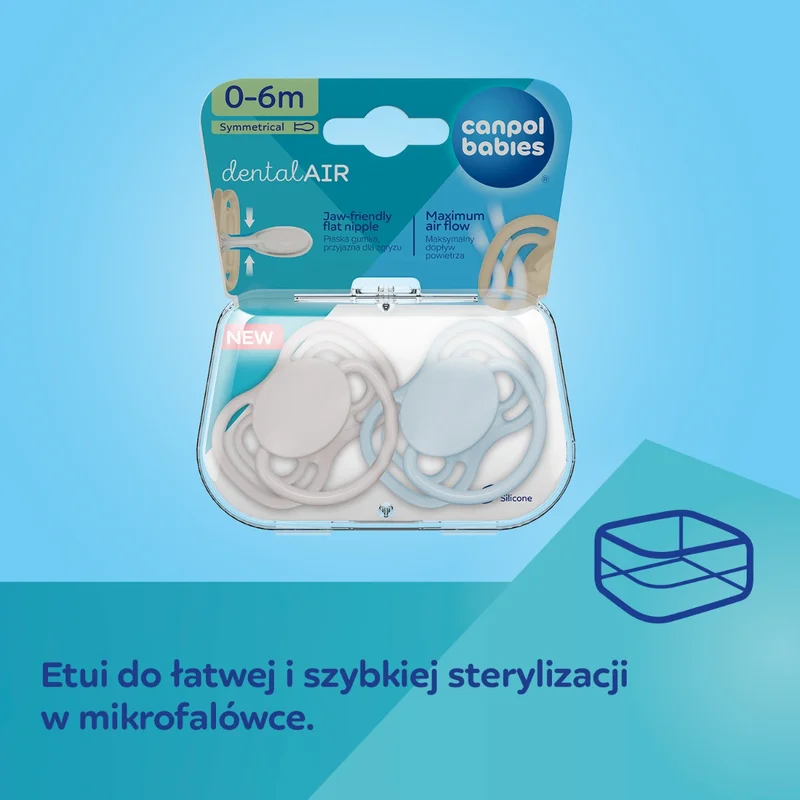 Canpol babies Smoczek silikonowy 0-6m symetryczny DENTAL AIR 2 szt. nieb.
