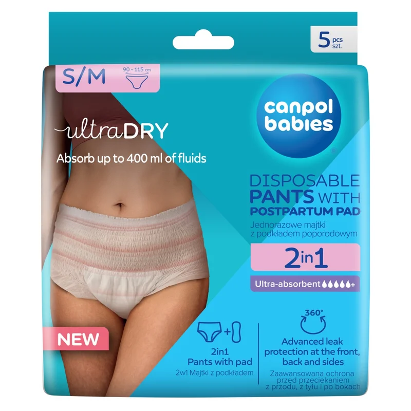Canpol babies Zestaw 2x oddychające majtki 2w1 z podkładem poporodowym S/M + chusteczki nawilżane 60szt gratis