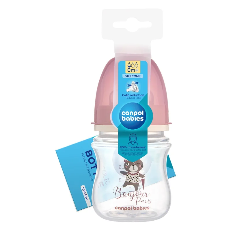 Butelka szeroka antykolkowa Canpol babies 120 ml PP EasyStart BONJOUR PARIS różowa