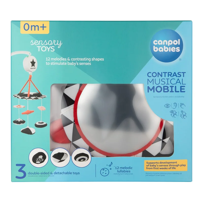 Canpol babies kontrastowa karuzela pluszowa z pozytywką SENSORY TOYS