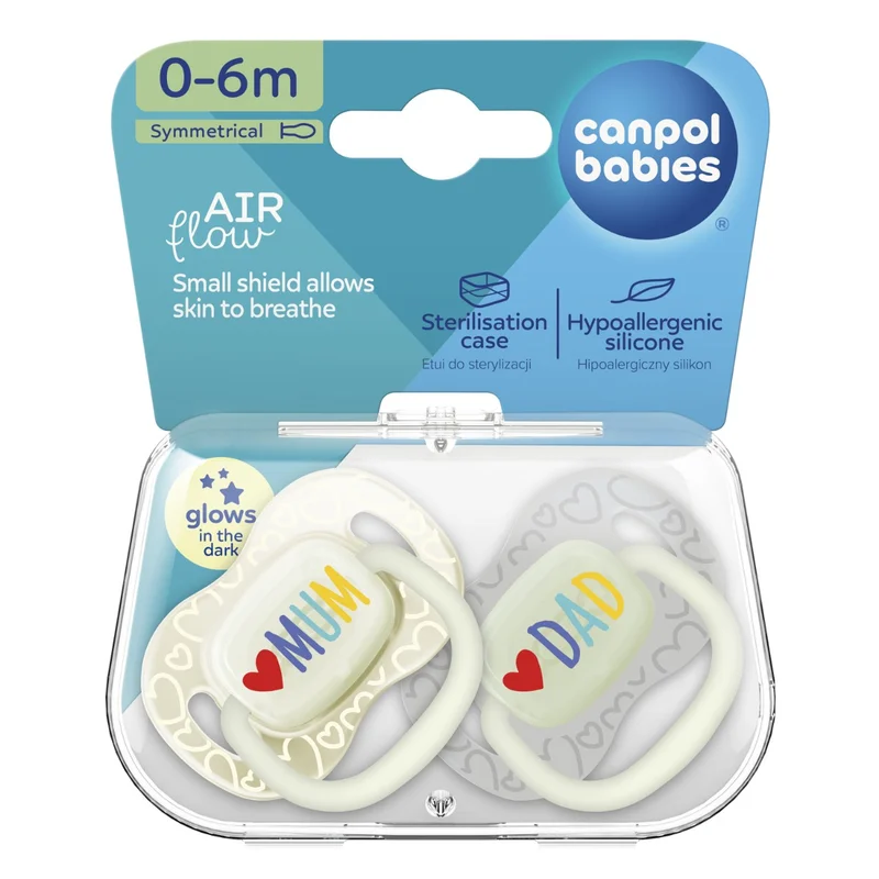 Canpol babies Smoczek uspokajający silikonowy symetryczny 0-6m LoveMum&Dad 2szt