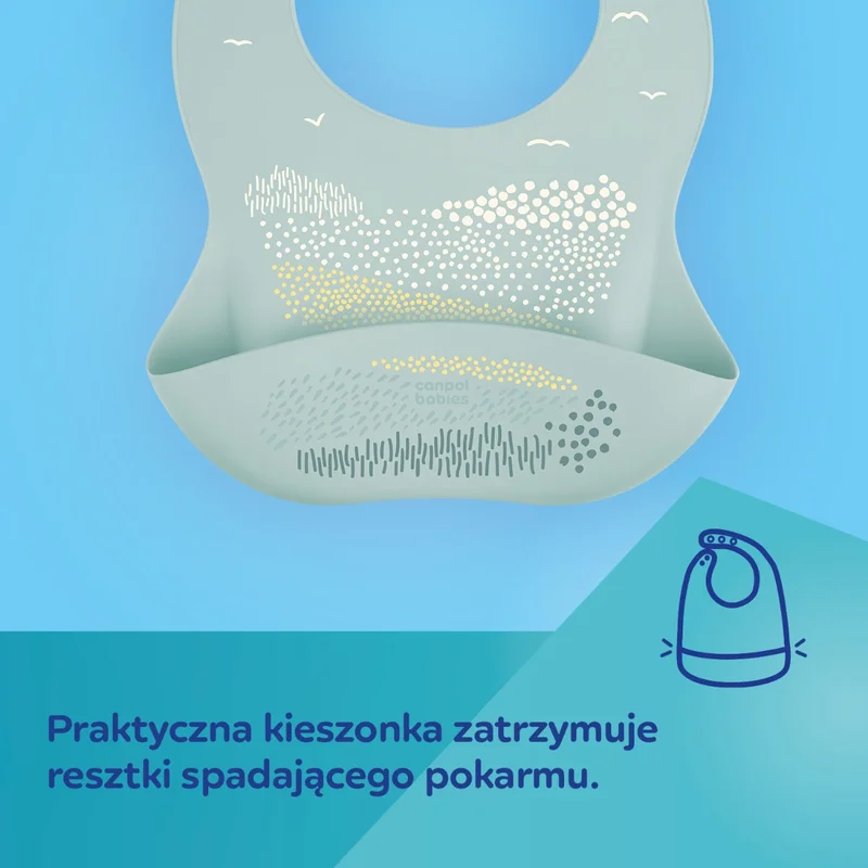 Śliniak silikonowy Canpol babies z kieszonką MOUNTAINS zielony