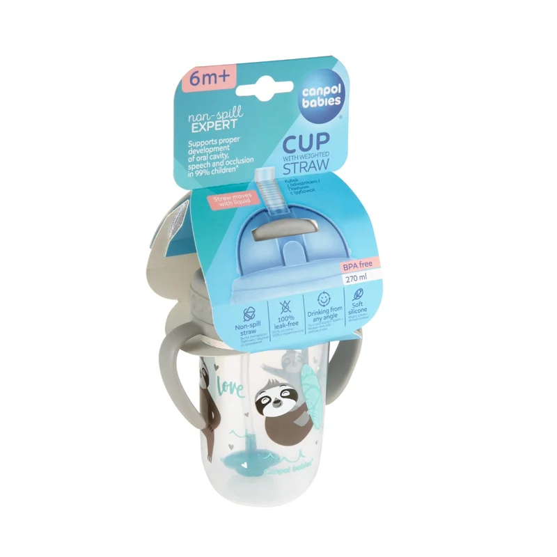 Kubek niekapek z rurką i odważnikiem Canpol babies 270 ml EXOTIC ANIMALS