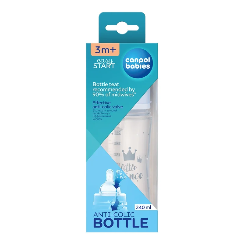 Butelka szeroka antykolkowa Canpol babies 240 ml PP EasyStart ROYAL BABY niebieska