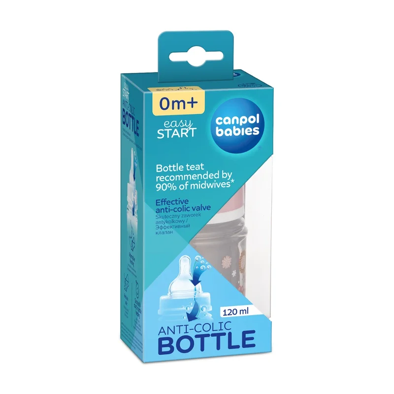 Butelka szeroka antykolkowa Canpol babies 120ml PP EasyStart NEWBORN BABY różowa