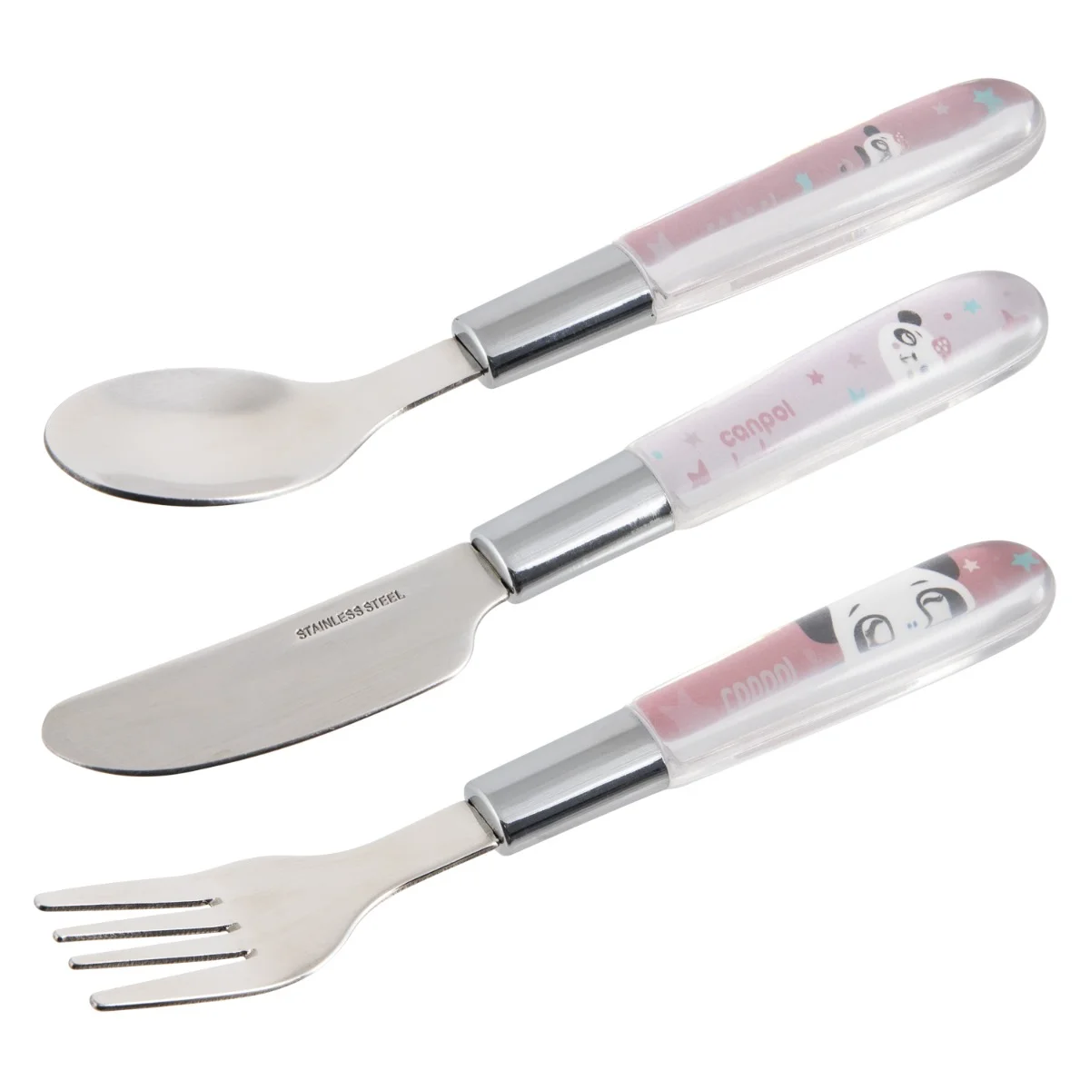 Canpol babies Zestaw sztućców ze stali nierdzewnej EXOTIC ANIMALS róż.