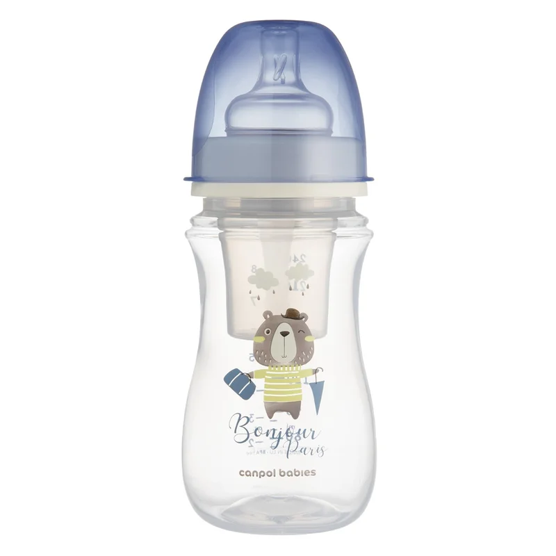 Butelka szeroka antykolkowa Canpol babies 240 ml PP EasyStart BONJOUR PARIS niebieska