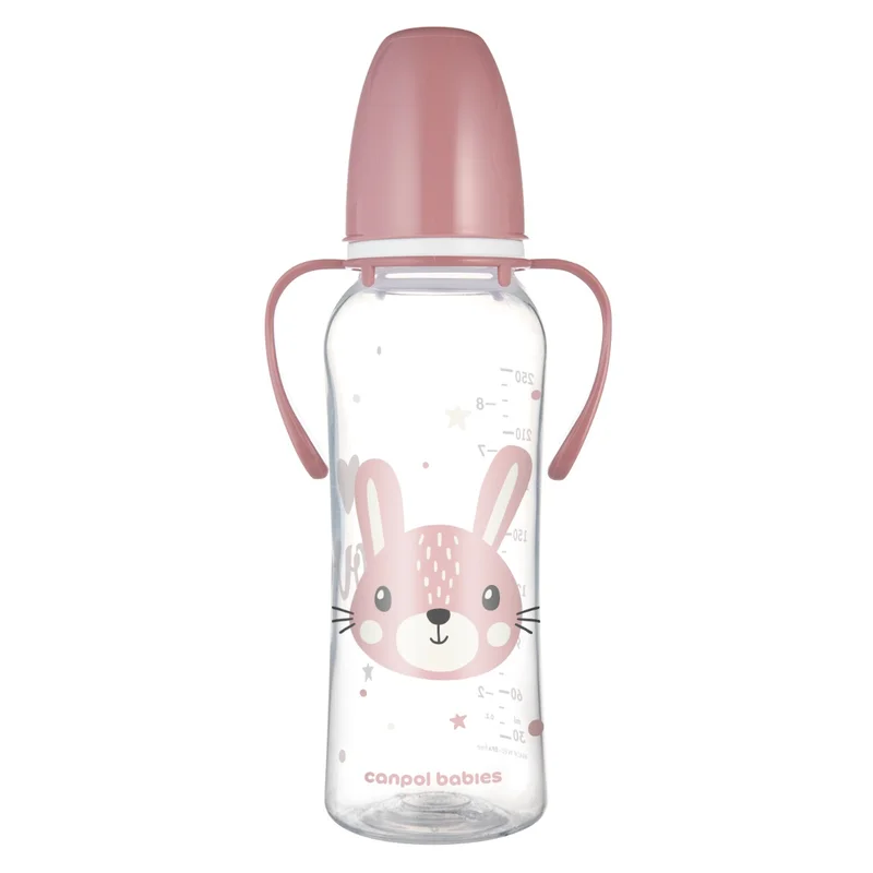 Canpol babies Butelka standardowa wąska z uchwytami 250 ml CUTE ANIMALS różowa