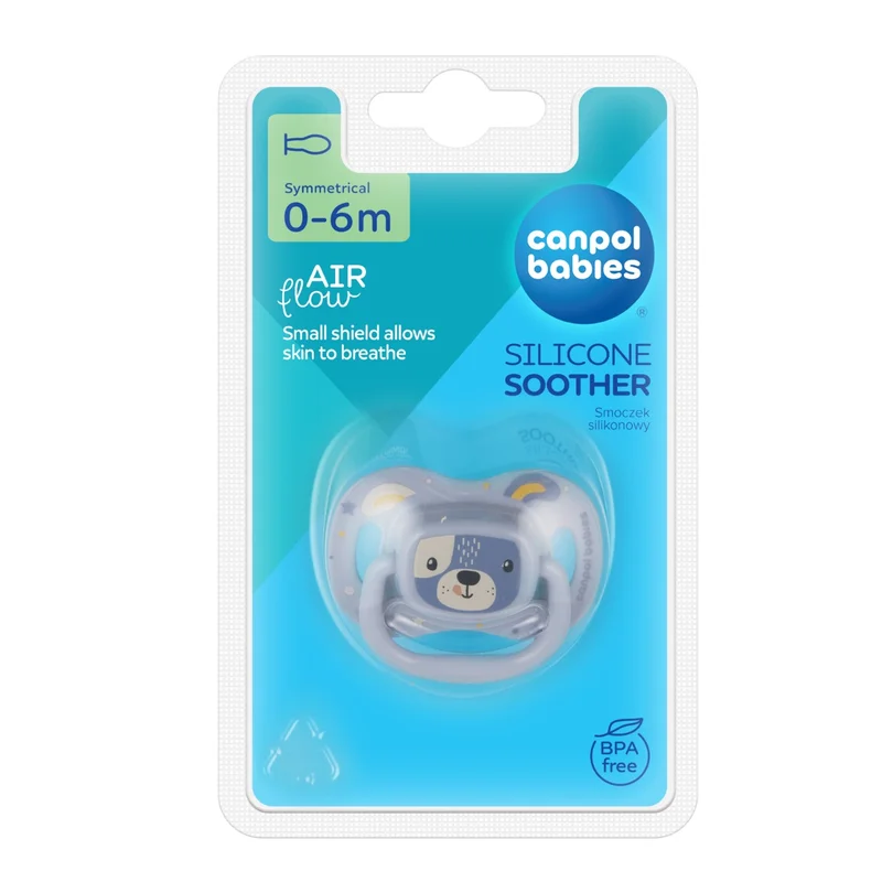 Canpol babies Smoczek usp. silikonowy 0-6m symetryczny CUTE ANIMALS niebieski