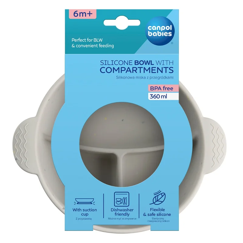 Miska silikonowa Canpol babies z 3 przegródkami i przyssawką 360 ml DOTS