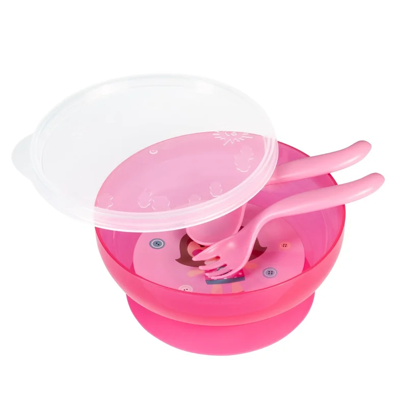 Miseczka antypoślizgowa z pokrywką i sztućcami 350 ml TOYS