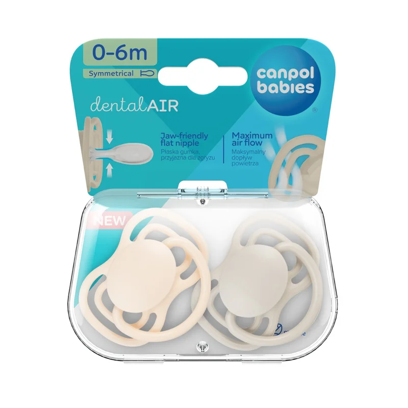 Canpol babies Smoczek silikonowy 0-6m symetryczny DENTAL AIR 2 szt. kremowy
