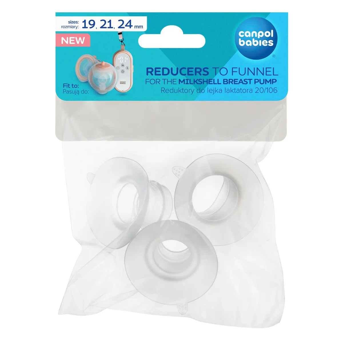 Canpol babies Reduktory do lejka laktatora MilkShell (19, 21 i 24 mm)