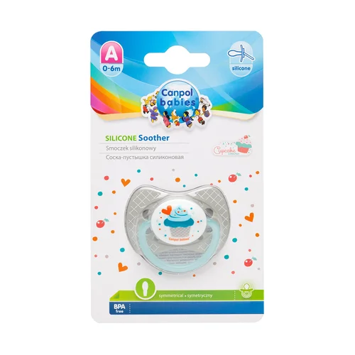 Canpol babies smoczek uspokajający silikonowy 0-6m symetryczny CUPCAKE szary