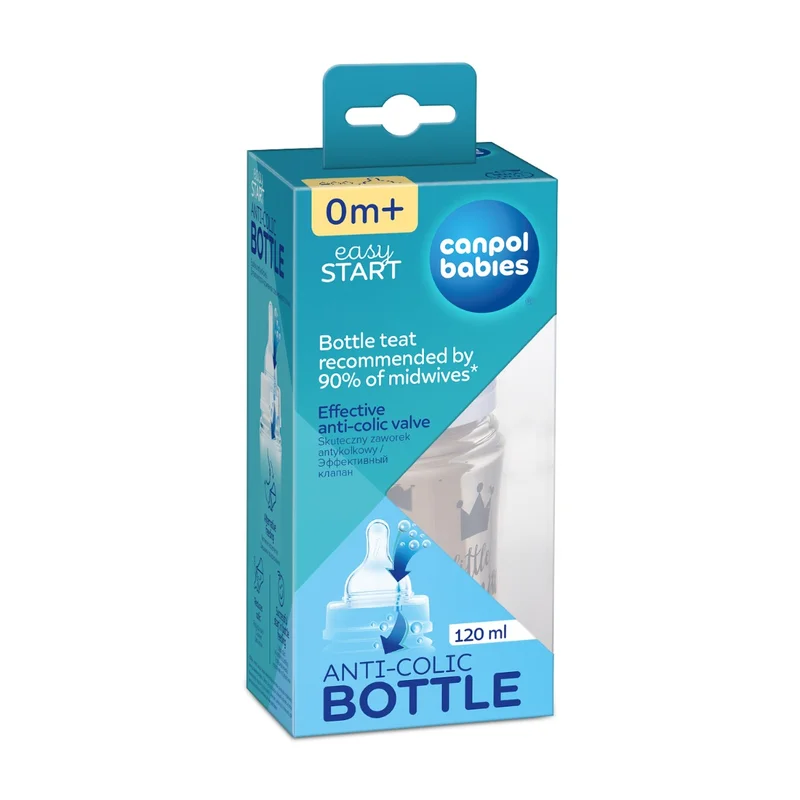 Butelka szeroka antykolkowa Canpol babies 120 ml PP EasyStart ROYAL BABY niebieska