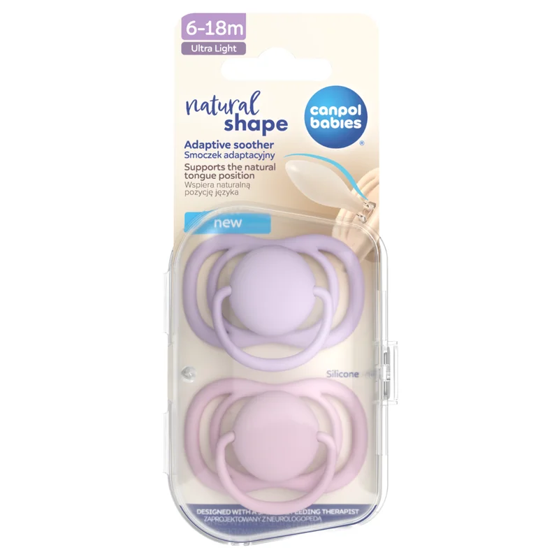 Canpol babies Smoczek adaptacyjny silikonowy 6-18m Natural Shape Lavender&Raspberry 2szt​