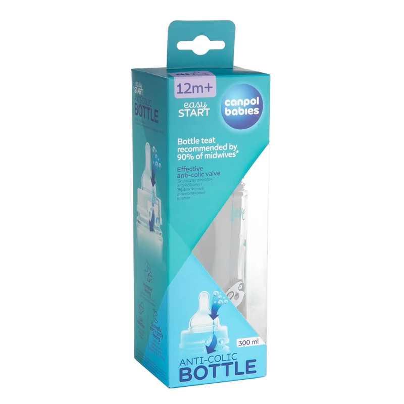 Butelka szeroka antykolkowa Canpol babies 300 ml PP EasyStart EXOTIC ANIMALS niebieska