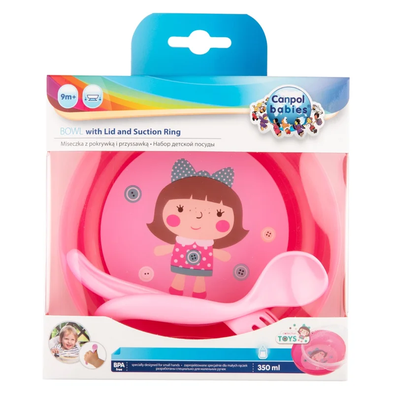 Miseczka antypoślizgowa z pokrywką i sztućcami 350 ml TOYS