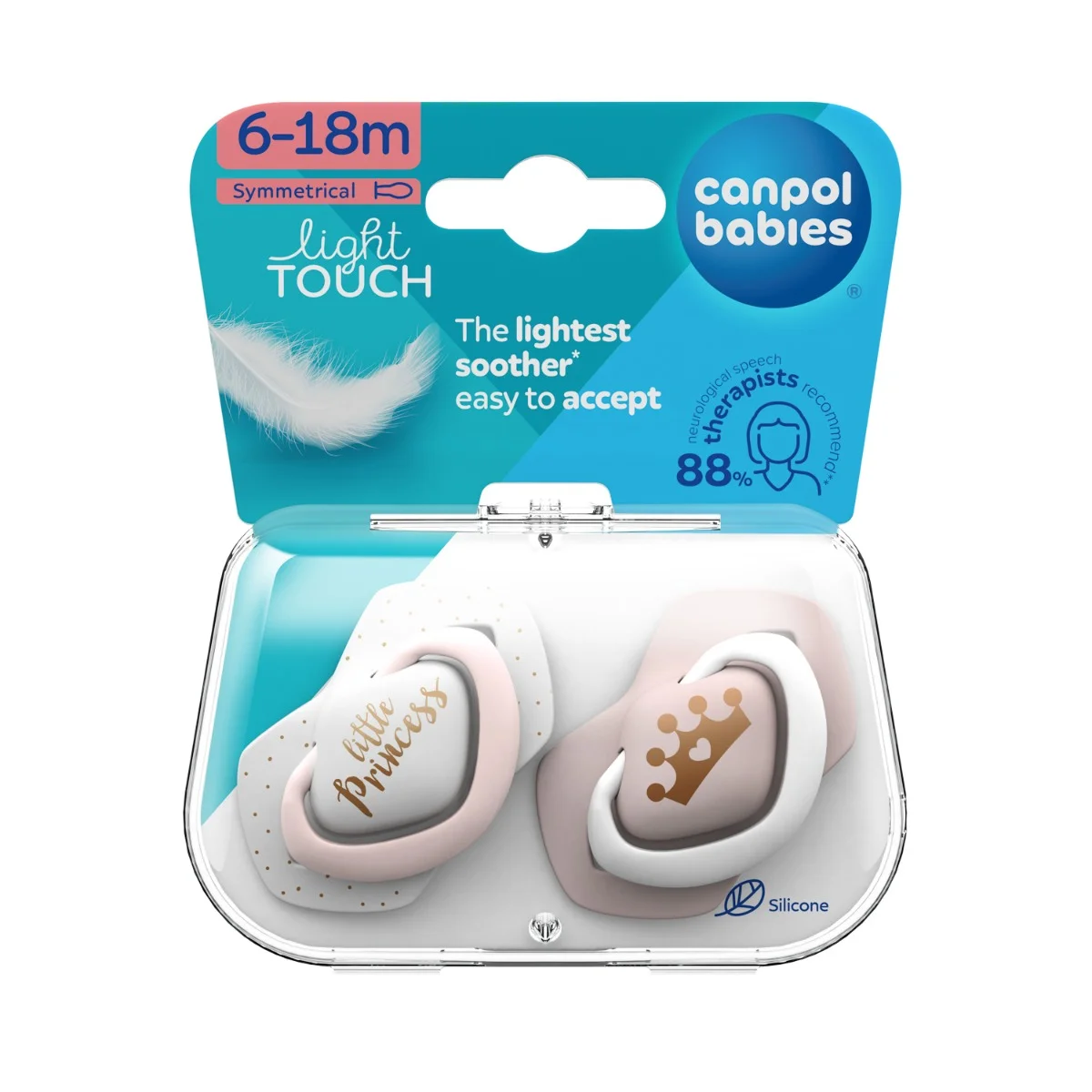 Canpol babies Smoczek silikonowy Light touch 6-18m symetryczny ROYAL BABY 2 szt.