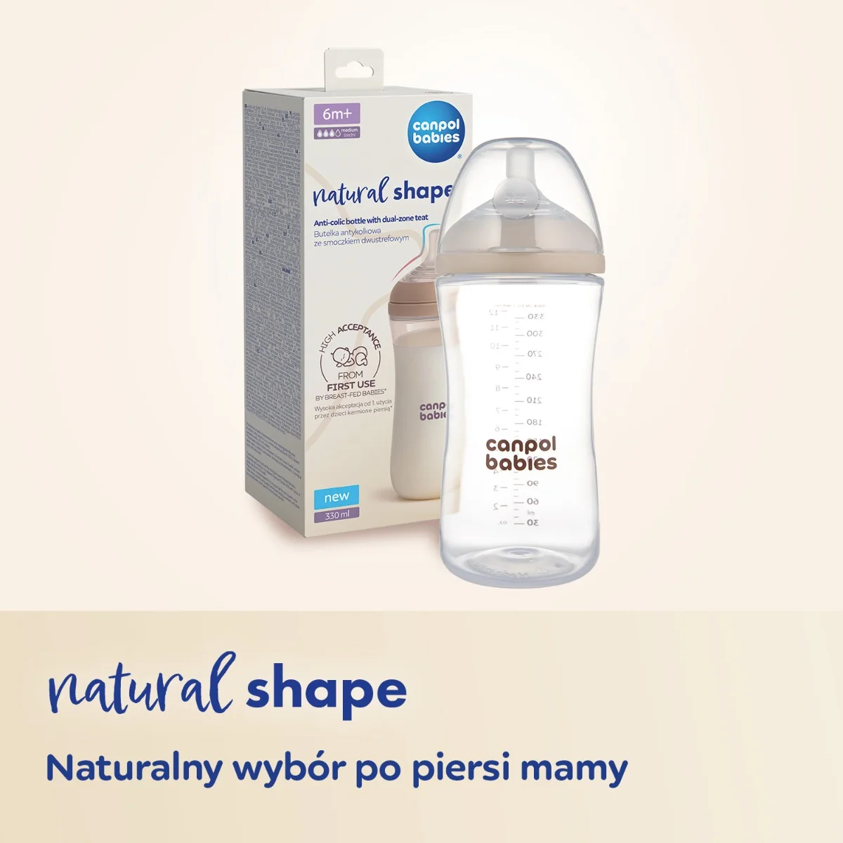 Canpol babies Butelka Natural Shape ze smoczkiem dwustrefowym 330 ml