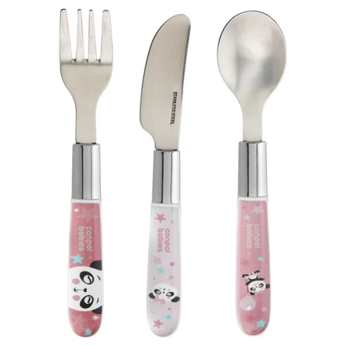 Canpol babies Zestaw sztućców ze stali nierdzewnej EXOTIC ANIMALS róż.