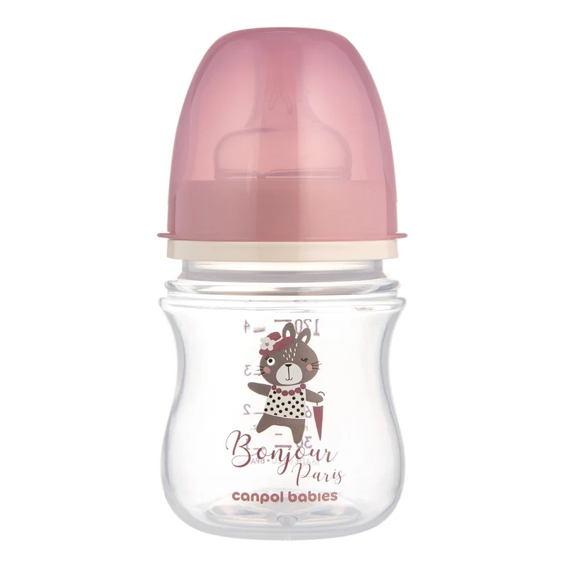 Butelka szeroka antykolkowa Canpol babies 120 ml PP EasyStart BONJOUR PARIS różowa