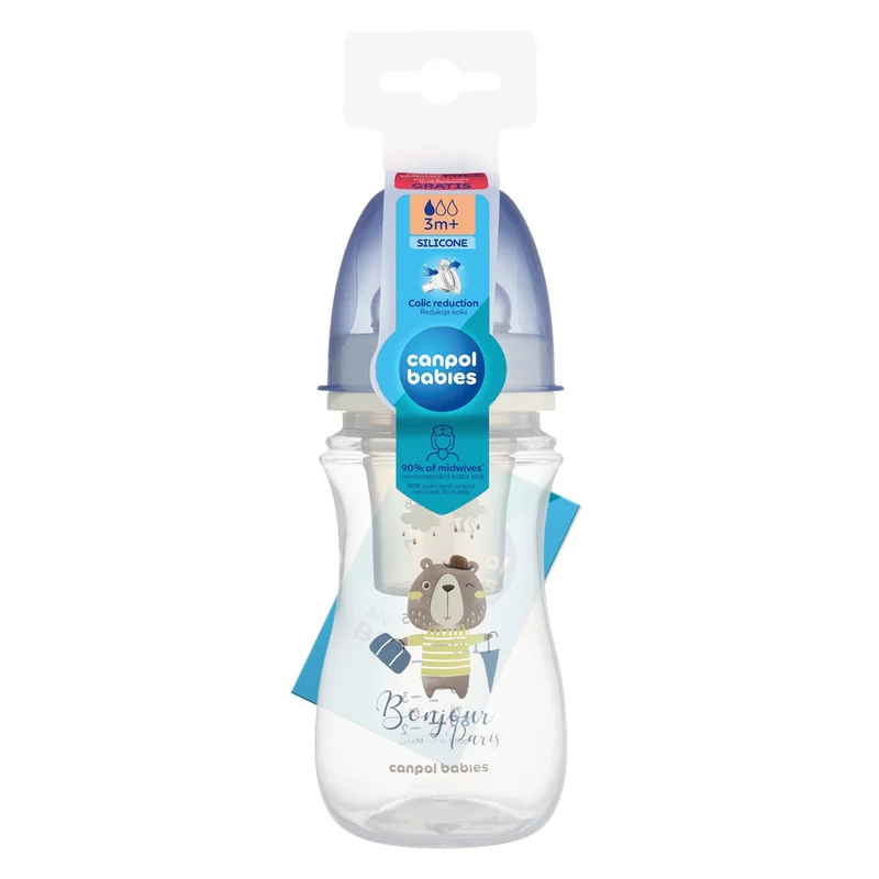 Butelka szeroka antykolkowa Canpol babies 240 ml PP EasyStart BONJOUR PARIS niebieska