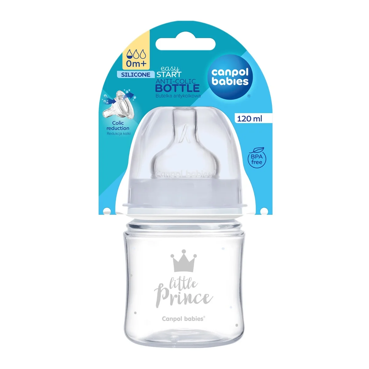 Butelka szeroka antykolkowa Canpol babies 120 ml PP EasyStart ROYAL BABY niebieska