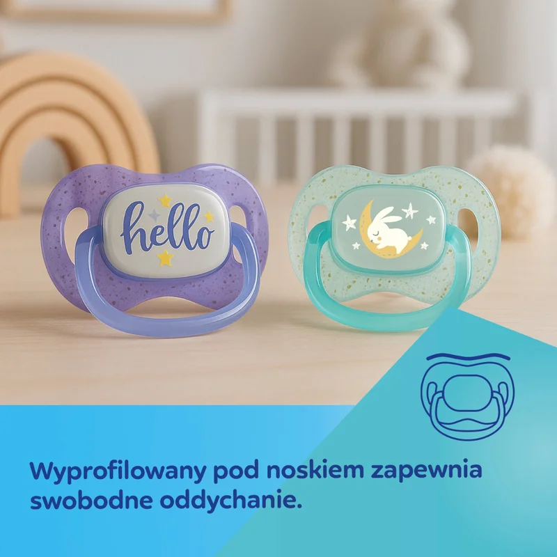 Canpol babies Smoczek uspokajający silikonowy symetryczny 0-6m NightGlow 2szt nieb​