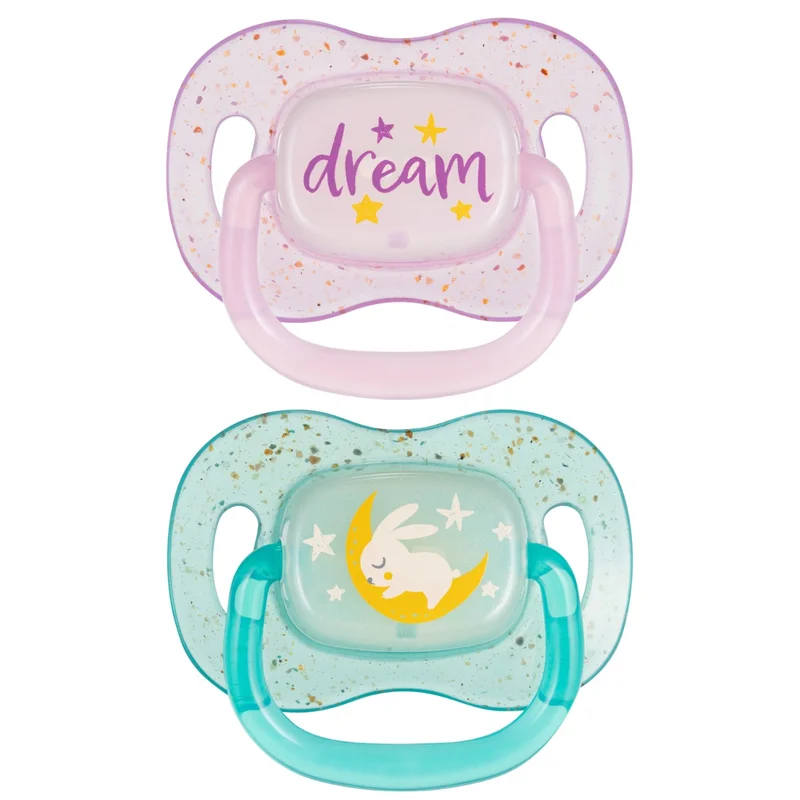 Canpol babies Smoczek uspokajający silikonowy symetryczny 0-6m NightGlow 2szt róż​