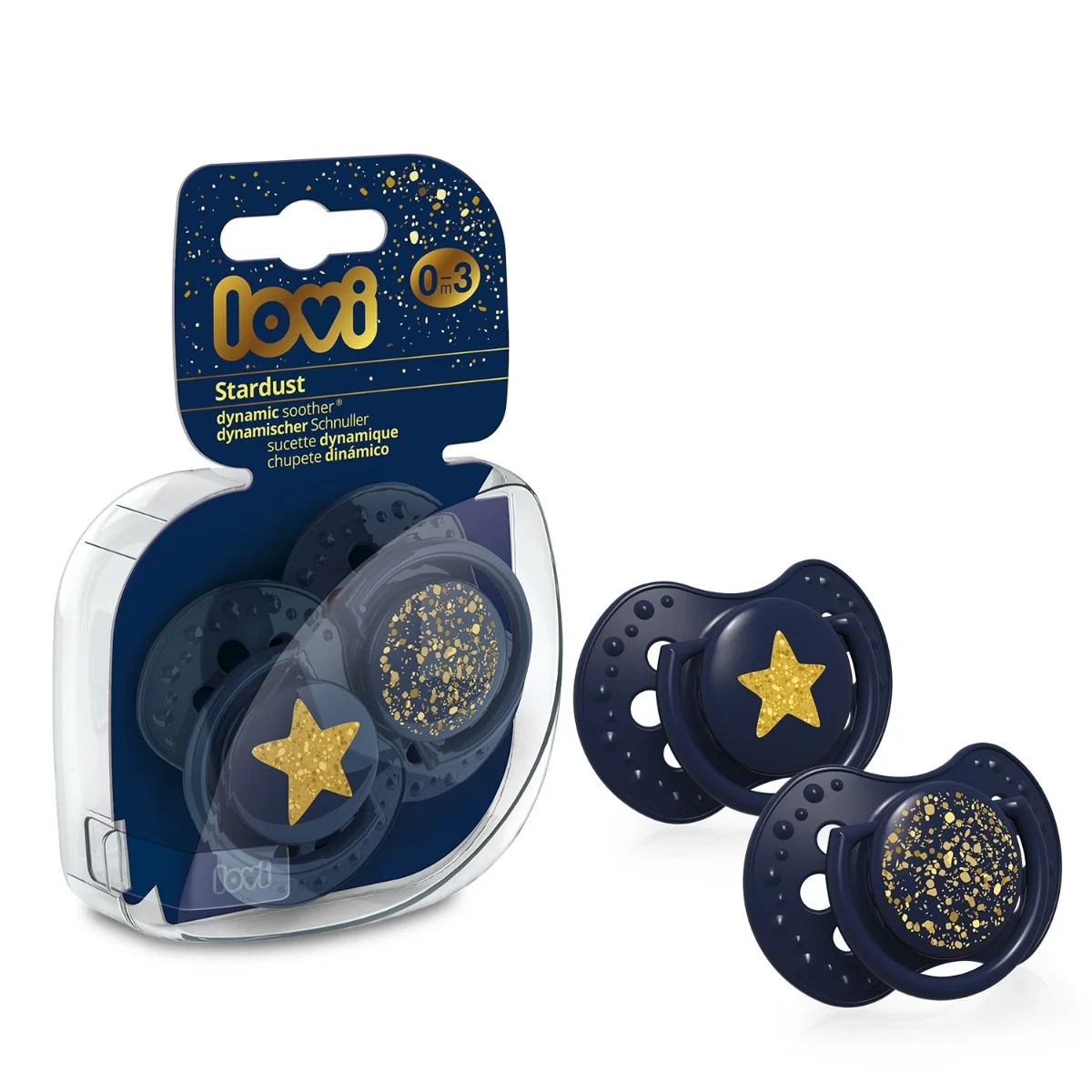 Smoczek silikonowy dynamiczny LOVI 0-3 m 2 szt. Stardust Blue