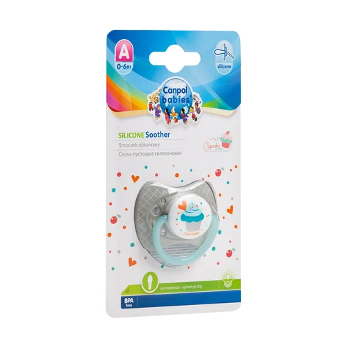 Canpol babies smoczek uspokajający silikonowy 0-6m symetryczny CUPCAKE szary