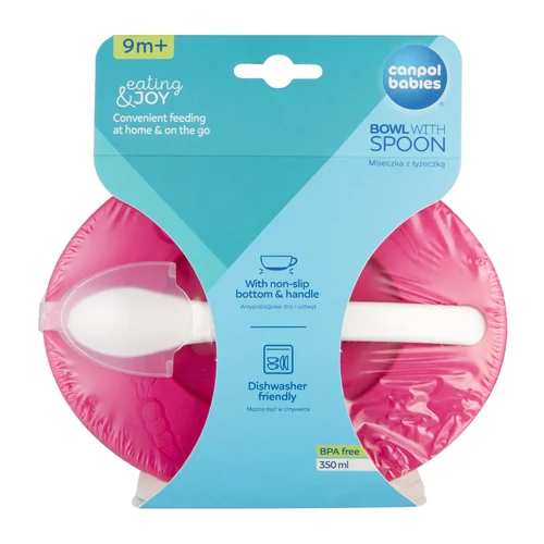Canpol babies miska z łyżeczką i pokrywką 350ml KRÓWKA różowa