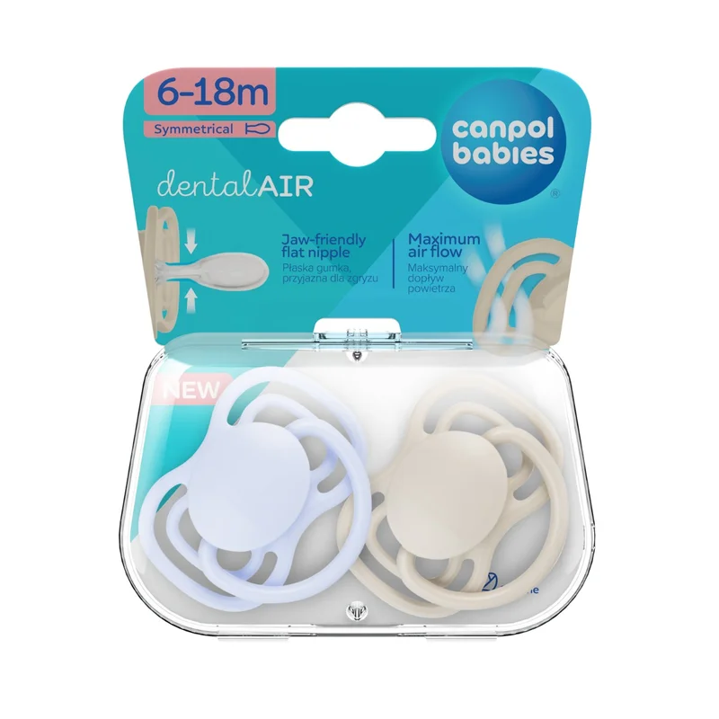 Canpol babies Smoczek silikonowy 6-18m symetryczny DENTAL AIR 2 szt. nieb.