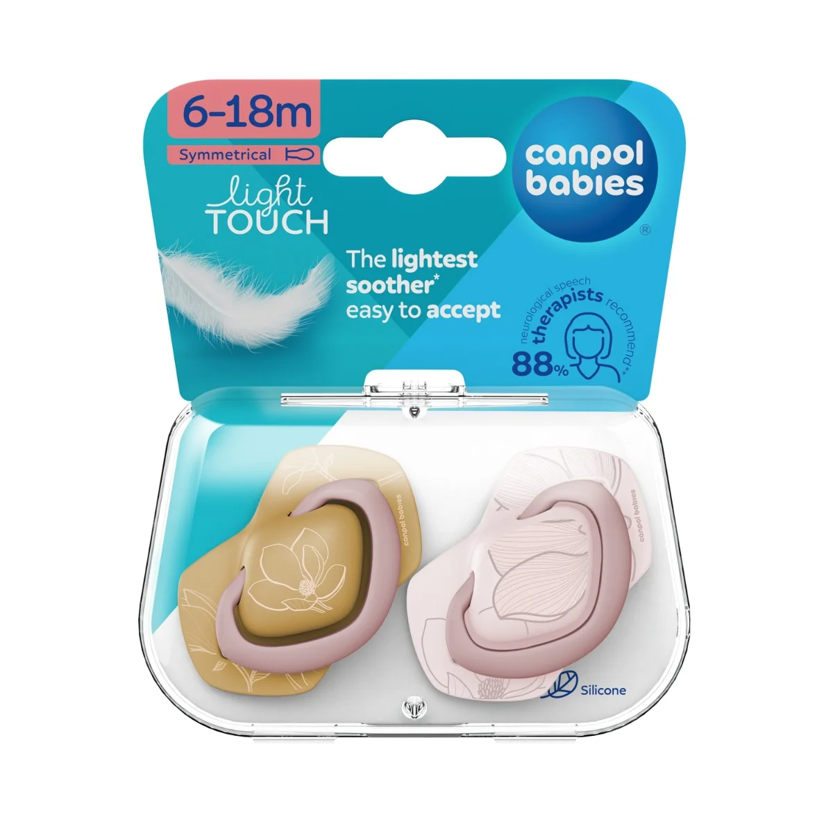 Canpol babies Smoczek silikonowy Light touch 6-18m symetryczny GOLD 2 szt. różowy