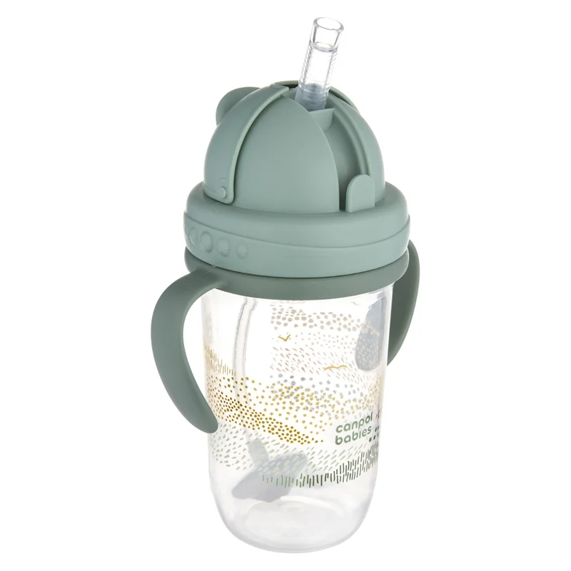 Canpol babies Kubek niekapek z rurką i odważnikiem 270 ml MOUNTAINS zielony​