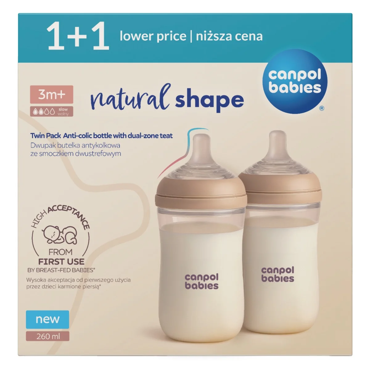 Canpol babies Dwupak Butelka Natural Shape 260 ml