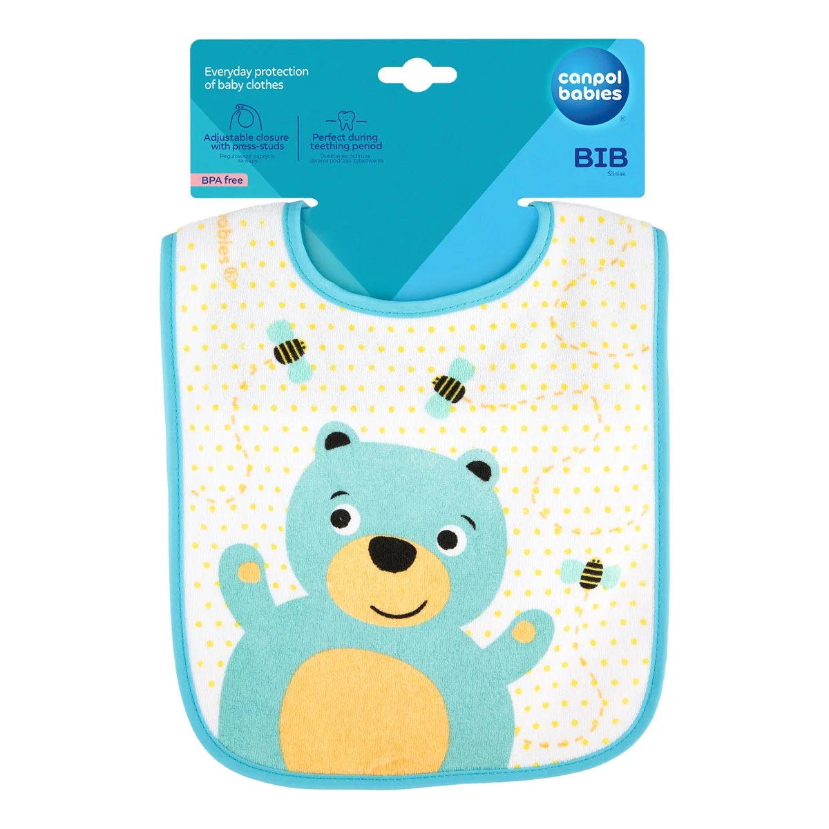 Śliniak Canpol babies frotte z regulowanym zapięciem na napy CUTE ANIMALS