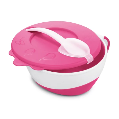 Canpol babies miska z łyżeczką i pokrywką 350ml KRÓWKA różowa