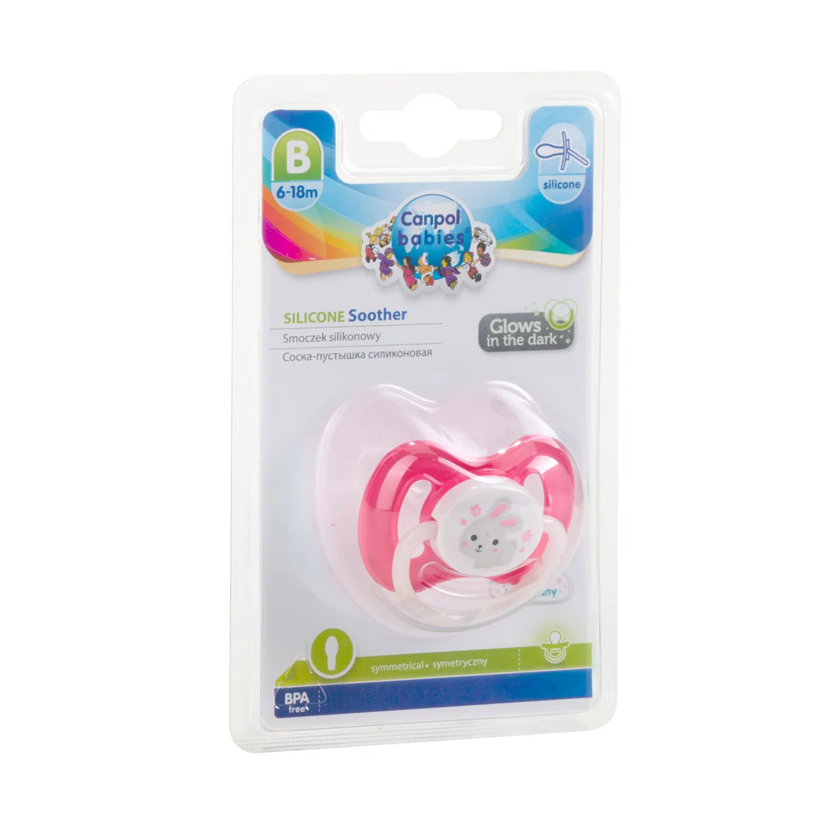 Canpol babies smoczek uspokajający silikon 6-18m symetryczny BUNNY&COMPANY różowy
