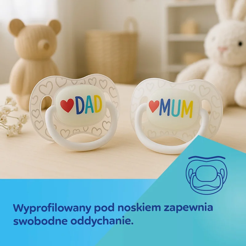 Canpol babies Smoczek uspokajający silikonowy symetryczny 6-18m LoveMum&Dad 2szt
