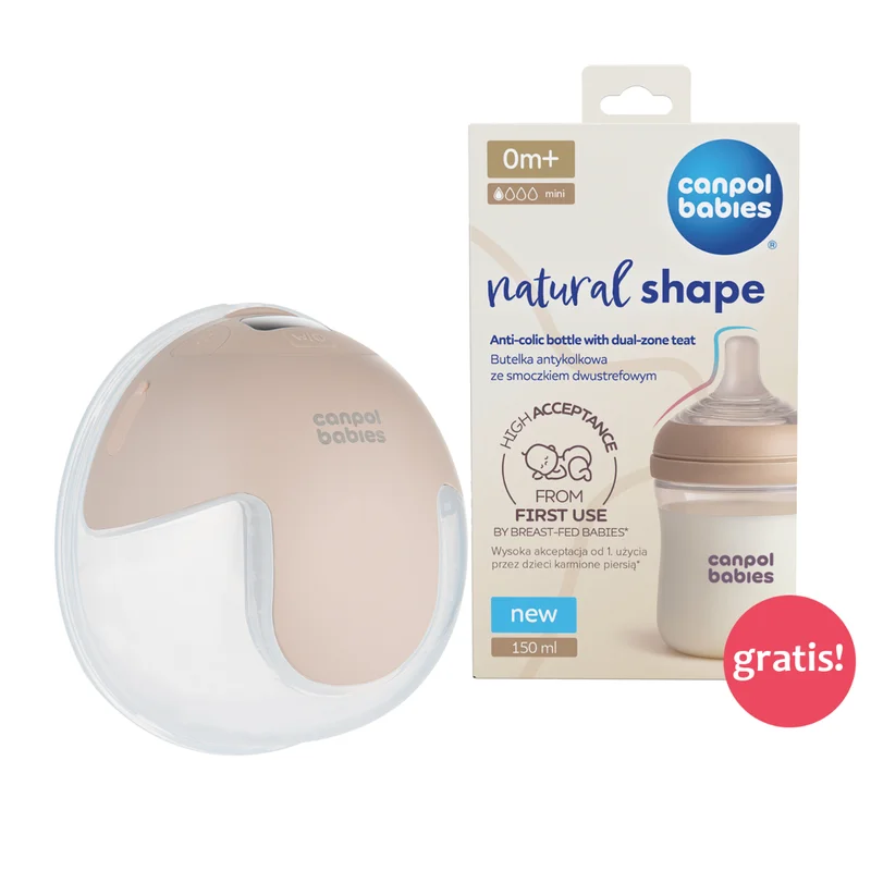 Canpol babies Inteligentny laktator muszlowy SmartSense + Butelka Natural Shape ze smoczkiem dwustrefowym 150 ml GRATIS