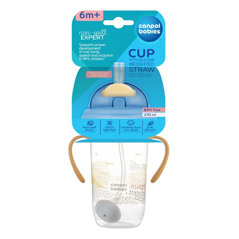 Canpol babies Kubek niekapek z rurką i odważnikiem 270 ml MOUNTAINS żółty​