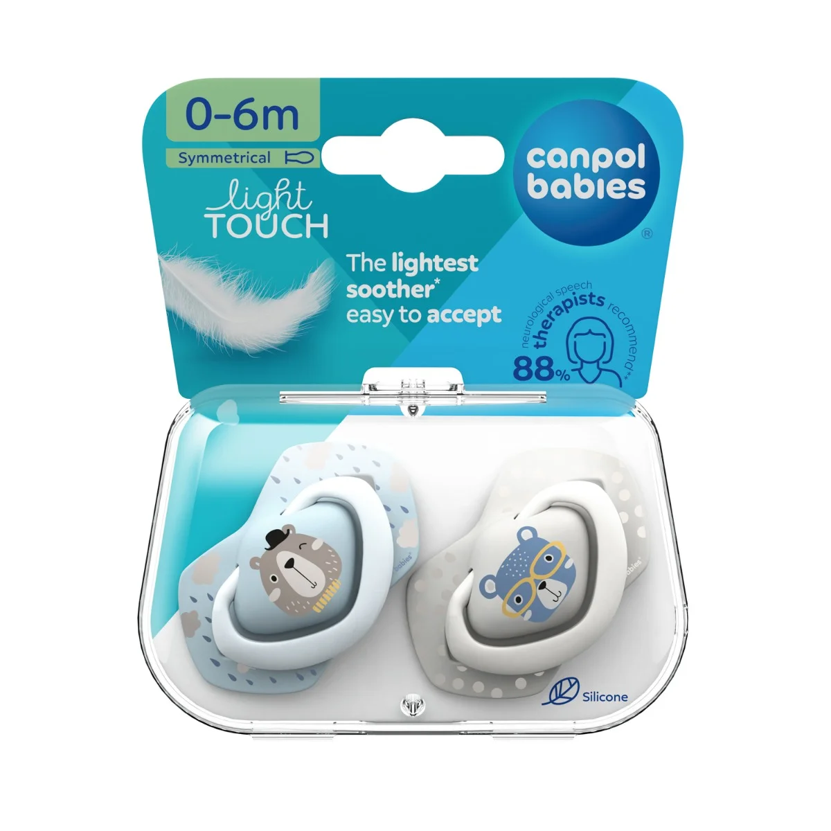 Canpol babies Smoczek silikonowy Light touch 0-6m symetryczny BONJOUR PARIS 2 szt.